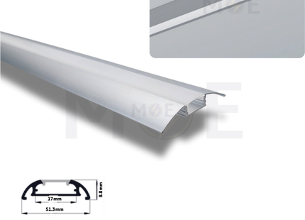 Curved Surface LED Aluminum Profile Silver 51.3x8.8mm 1mt | بروفايل ليد المنيوم ظاهر