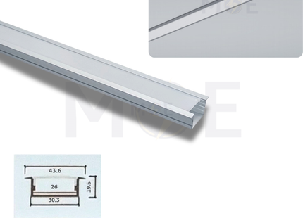 Recessed LED Aluminum Profile Silver 30x20mm 2mt | JH3020A | بروفايل ليد المنيوم مخفي