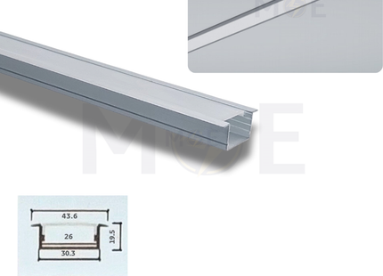 Recessed LED Aluminum Profile Silver 30x20mm 2mt | JH3020A | بروفايل ليد المنيوم مخفي