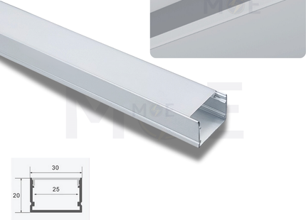 Surface LED Aluminum Profile Silver 30x20mm 3mt | JH3020 | بروفايل ليد المنيوم ظاهر