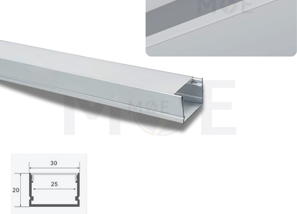 Surface LED Aluminum Profile Silver 30x20mm 3mt | JH3020 | بروفايل ليد المنيوم ظاهر