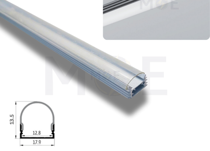 Surface LED Aluminum Profile Silver Transparent Cover 17.9x13.5mm 3mt | بروفايل ليد المنيوم ظاهر غطا شفاف