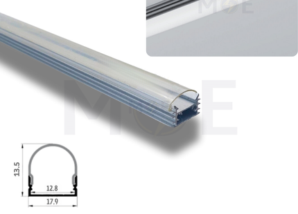 Surface LED Aluminum Profile Silver Transparent Cover 17.9x13.5mm 3mt | بروفايل ليد المنيوم ظاهر غطا شفاف