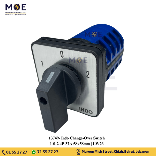 Indo Change-Over Switch 1-0-2 4P 32A 58x58mm | LW26 | مفتاح سلفرتور