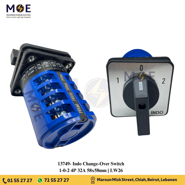 Indo Change-Over Switch 1-0-2 4P 32A 58x58mm | LW26 | مفتاح سلفرتور