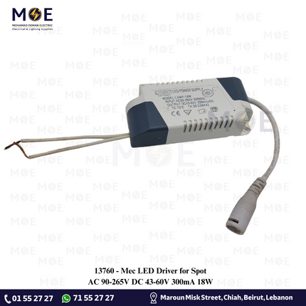 Mec LED Driver for Spot AC 90-265V DC 43-60V 300mA 18W