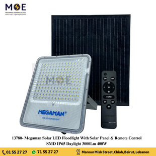 Megaman SMD LED Floodlight Solar With Solar Panel &amp; Remote Control Daylight 400W 3000Lm IP65 | ZDLS3021/400 | برجكتور ليد مع لوحة طاقة شمسية و ريموت كونترول دايلايت