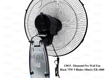 Diamond Pro Wall Fan Black 75W 5 Blades 18inch | EK-1800 | مروحة حائطفراشات زوبعة اسود
