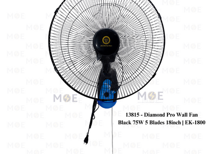 Diamond Pro Wall Fan Black 75W 5 Blades 18inch | EK-1800 | مروحة حائطفراشات زوبعة اسود