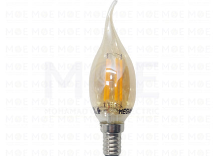 Megaman FC35 LED Lamp Amber Filament Candle Tail WarmWhite 2200K E14 4W 290Lm | YTFC35 | لمبة ليد برم سن رفيع فيلامنت شمعة دنب عسلي ورم وايت