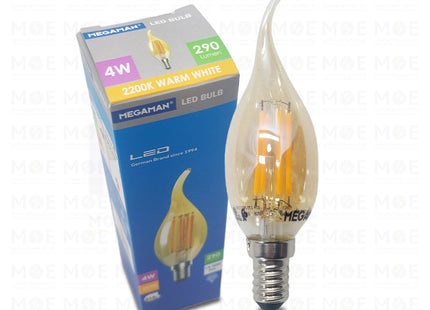 Megaman FC35 LED Lamp Amber Filament Candle Tail WarmWhite 2200K E14 4W 290Lm | YTFC35 | لمبة ليد برم سن رفيع فيلامنت شمعة دنب عسلي ورم وايت