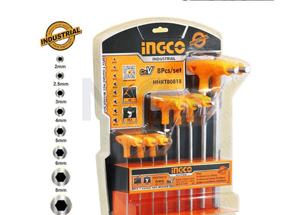 INGCO Industrial T-handle Hex Allen Key Wrench Set 8Pcs T2-T10 | HHKT80818