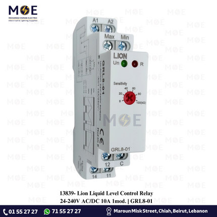 Lion Liquid Level Control Relay 24-240V AC/DC 10A 1mod. | GRL8-01