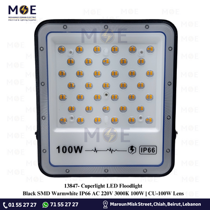 Cuperlight LED Floodlight Black SMD Warmwhite IP66 AC 220V 3000K 100W | CU-100W Lens