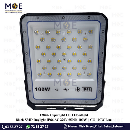 Cuperlight LED Floodlight Black SMD Daylight IP66 AC 220V 6500K 100W  | CU-100W Lens