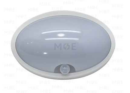 Fomsi LED IP65 Oval Bulkhead Lamp Wall Surface Light With Motion Sensor White Warmwhite 3000K 12W 960Lm | 000399 | هيبلو حائط ليد مطري مع حساس حركة ابيض ورم وايت