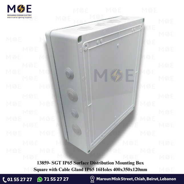 SGT IP65 Surface Distribution Mounting Box Square with Cable Gland IP65 16Holes 400x350x120mm