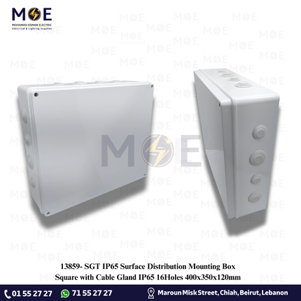 SGT IP65 Surface Distribution Mounting Box Square with Cable Gland IP65 16Holes 400x350x120mm