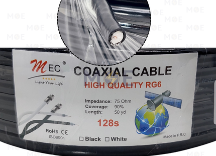 MEC coaxial cable RG6 Black 128s 75 OHM R50yd | كابل كوكسيال اسود