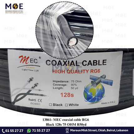 MEC coaxial cable RG6 Black 128s 75 OHM R50yd