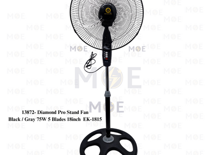 Diamond Pro Stand Fan Black / Gray 75W 5 Blades 18inch | EK-1815 | مروحة عامودفراشات زوبعة اسود