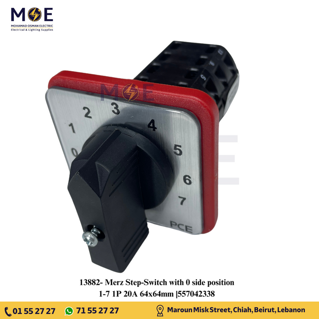Merz Step-Switch with 0 side position 1-7 1P 20A 64x64mm |557042338 | مفتاح سلفرتور