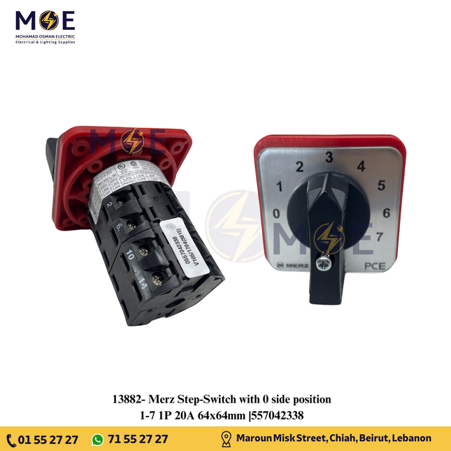 Merz Step-Switch with 0 side position 1-7 1P 20A 64x64mm |557042338 | مفتاح سلفرتور