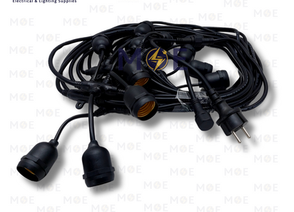 LAMDA String Light Black Waterproof Wire 15 LampHolder E27 15mt Extendable | حبل زينة/كابل مع دوي مطري