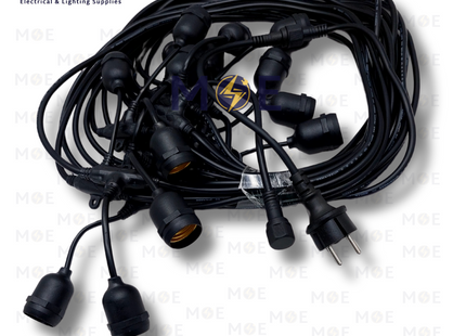 LAMDA String Light Black Waterproof Wire 15 LampHolder E27 15mt Extendable | حبل زينة/كابل مع دوي مطري
