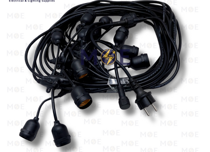 LAMDA String Light Black Waterproof Wire 10 LampHolder E27 10mt Extendable | حبل زينة/كابل مع دوي مطري