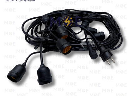 LAMDA String Light Black Waterproof Wire 10 LampHolder E27 10mt Extendable | حبل زينة/كابل مع دوي مطري