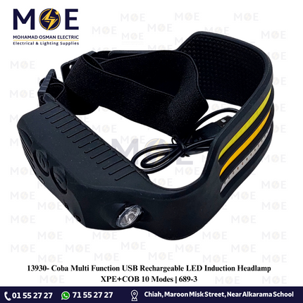 Coba Multi Function USB Rechargeable LED Induction Headlamp XPE+COB 10 Modes | 689-3