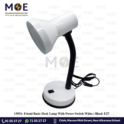 Friend Basic Desk Lamp With Power Switch White / Black E27