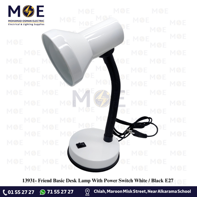 Friend Basic Desk Lamp With Power Switch White / Black E27 | غلوب طاولة للدراسة مع مفتاح ابيض