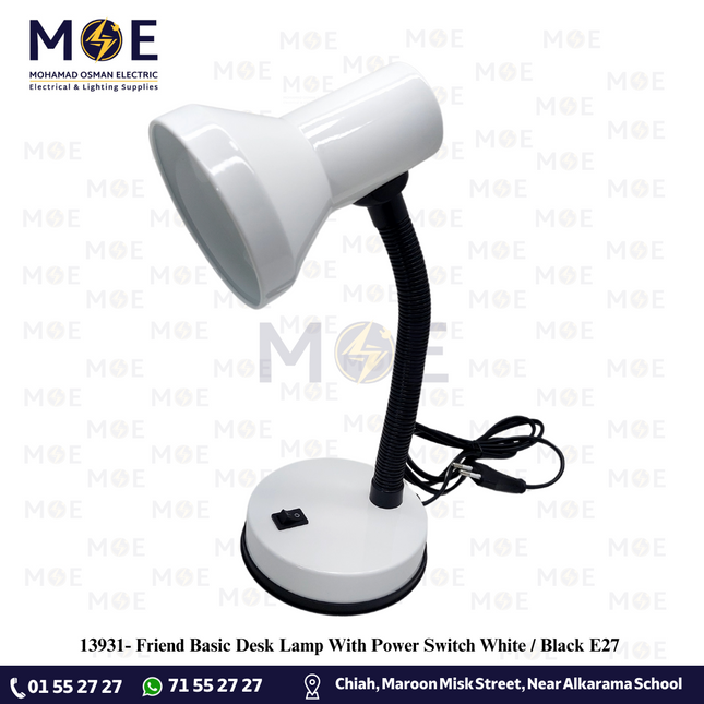 Friend Basic Desk Lamp With Power Switch White / Black E27