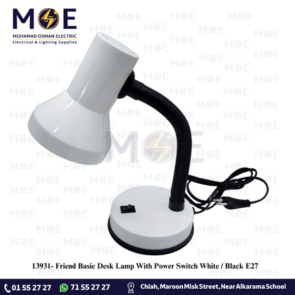 Friend Basic Desk Lamp With Power Switch White / Black E27