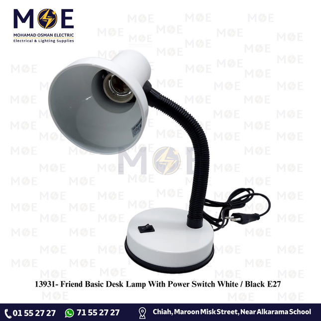 Friend Basic Desk Lamp With Power Switch White / Black E27