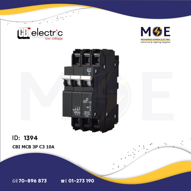CBI MCB 3P 3kA C3 10A | QAL38310 | Black | دجنتور كهرباء ثلاثة فاز اسود