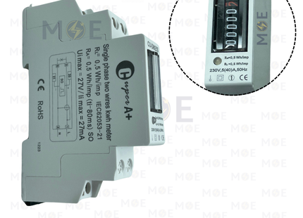 CuperA+ Single Phase Energy Meter KwH 230V AC 50Hz 5-40A 1Mod. | CU-DM25S | عداد كيلو وات سكة رفيع واحد فاز