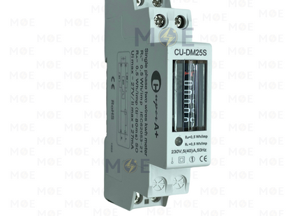 CuperA+ Single Phase Energy Meter KwH 230V AC 50Hz 5-40A 1Mod. | CU-DM25S | عداد كيلو وات سكة رفيع واحد فاز