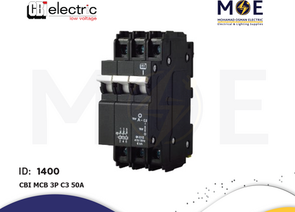 CBI MCB 3P 3kA C3 50A | QAL38350 | Black | دجنتور كهرباء ثلاثة فاز اسود