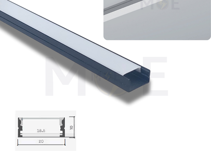 OB Surface LED Aluminum Profile Black 20x10mm 3mt | 2010 | بروفايل ليد المنيوم ظاهر اسود