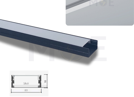 OB Surface LED Aluminum Profile Black 20x10mm 3mt | 2010 | بروفايل ليد المنيوم ظاهر اسود