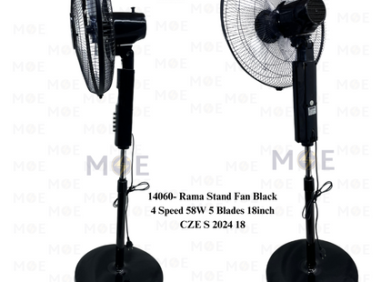 Rama Stand Fan Black 4 Speed 58W 5 Blades 18inch | CZE S 2024 | مروحة عامودفراشات اسود