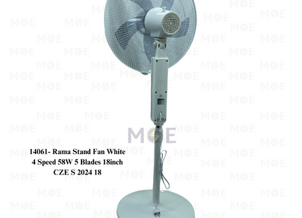 Rama Stand Fan White 4 Speed 58W 5 Blades 18inch | CZE S 2024 | مروحة عامودفراشات ابيض