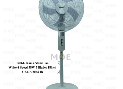 Rama Stand Fan White 4 Speed 58W 5 Blades 18inch | CZE S 2024 | مروحة عامودفراشات ابيض