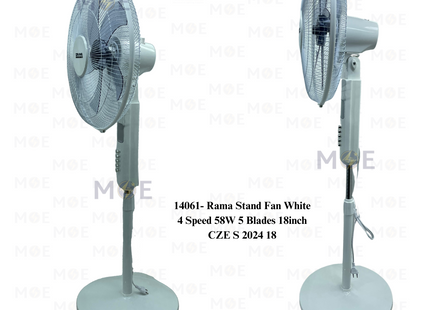 Rama Stand Fan White 4 Speed 58W 5 Blades 18inch | CZE S 2024 | مروحة عامودفراشات ابيض