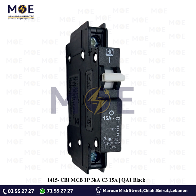 CBI MCB 1P 3kA C3 15A Black | QA1 | دجنتور اشتراك كهرباء مفرد اسود
