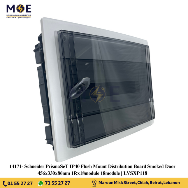Schneider PrismaSeT IP40 Flush Mount Distribution Board Smoked Door 456x330x86mm 1Rx18module 18module | LVSXP118 | تابلو بلاستيك مخفي غطا مفيم