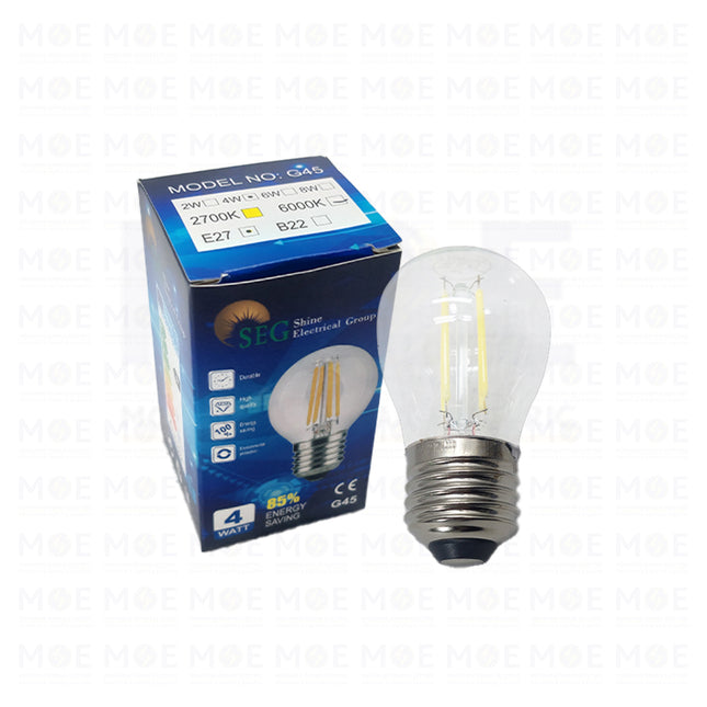 SEG LED Lamp Clear Filament Bulb Daylight E27 4W | G45 | لمبة ليد برم فيلامنت بول شفاف دايلايت